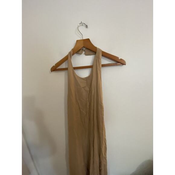 Lulus Dress Women Large Summer Type of Way Tan Halter Maxi Lined Linen Rayon - Picture 5 of 6